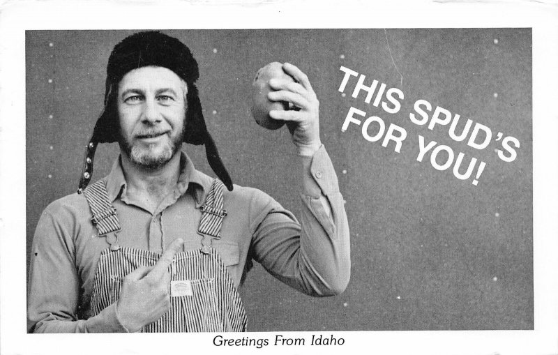 F72/ Idaho Postcard c1950s Comic Spud Power Potato Overalls Man 4 