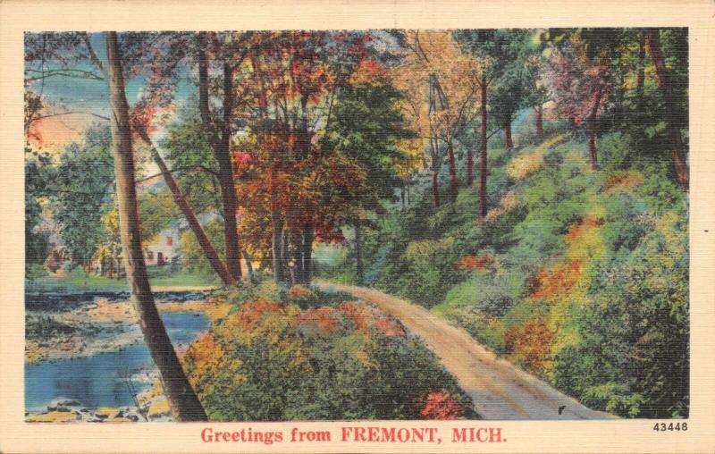 FREMONT MICHIGAN GREETINGS FROM  POSTCARD 1940s