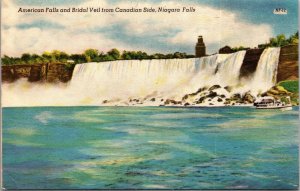 NIAGARA FALLS, Canada  AMERICAN FALLS  LINEN VINTAGE UNPOSTED Postcard