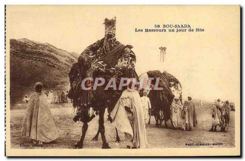 Old Postcard Bou Saada The Bassours a Jour de Fete Camels