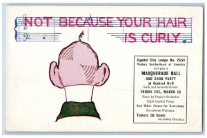 Bald Man Postcard Not Because Your Hair Masonic Capitol City Lodge Advertising