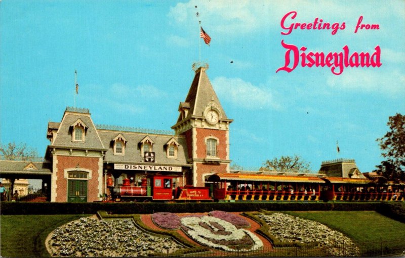 California Anaheim Disneyland Greetings With Train and Depot