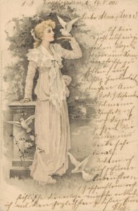 Jugendstil Lady With a Pigeon Vintage Postcard 08.02