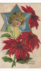 CHRISTMAS, PU-1912; Portrait of Cherub, Poinsettias