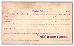 1906 Parlin, Orendorff & Martin Co. Omaha Nebraska NE Plymouth NE Postal Card 
