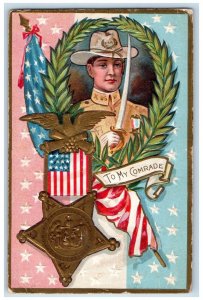 c1910's Gar Civil War To My Comrade Soldier Military Sword Embossed Postcard