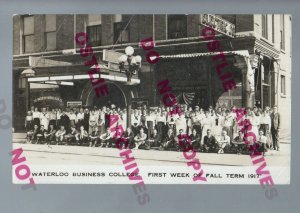 Waterloo IOWA RPPC 1917 BUSINESS COLLEGE Class STUDENTS POSING OUTSIDE Street