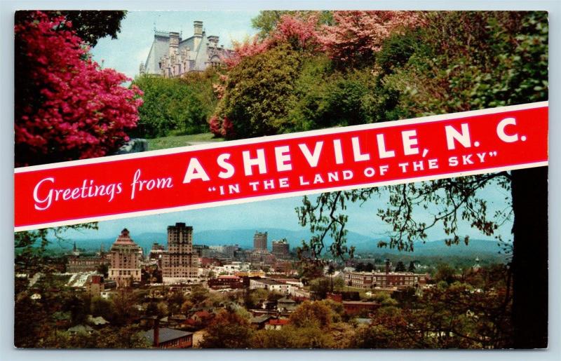 Postcard NC Banner Dual View Greetings From Asheville North Carolina Vintage P4