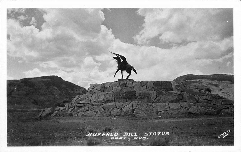 Buffalo Bill Statue 1920s CODY WYOMING RPPC real photo postcard 4838