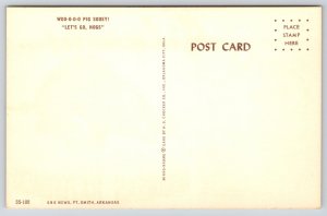 State Map~Hello From Arkansas~Razorbacks~Conway~Warren~Paragould~1950s Postcard