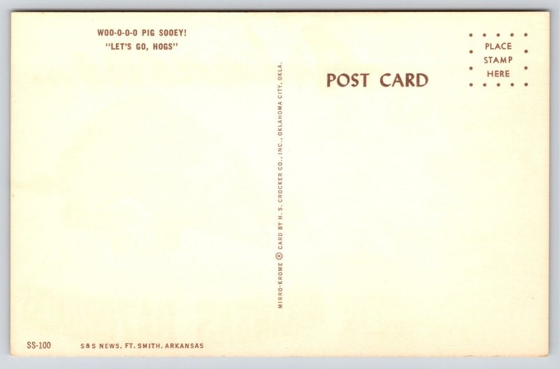 State Map~Hello From Arkansas~Razorbacks~Conway~Warren~Paragould~1950s Postcard