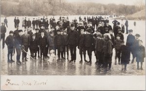 Outdoor Ice Skaters Hudson NY Cancel Skating White Dog Real Photo Postcard G95