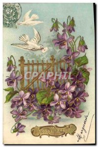 Old Postcard Fantasy Flowers Doves