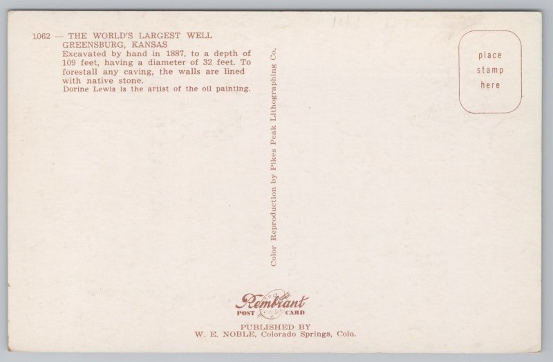 Worlds Largest Well~Workers Digging~KS~Pikes Peak Lithographing~Vintage Postcard