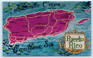 PUERTO RICO ~  c1960s  Colorful ARTIST'S MAP Caribe Promotions Postcard 