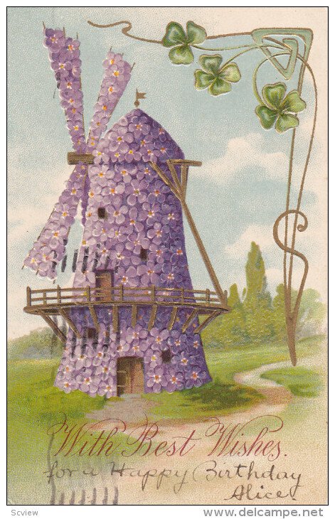 Violet flower Windmill, Shamrocks, three-leaf clover, Gold detail, With Best ...