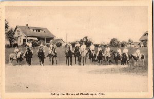 Horseback Riders, Riding the Horses at Chautauqua OH c1936 Vintage Postcard T32