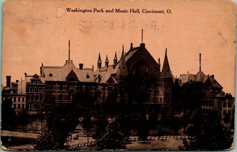 Washington Park and Music Hall Cincinnati Ohio OH 1910 DB Postcard E12