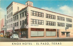 Automobiles Knox Hotel El Paso Texas Roadside 1940s Postcard Wilcox 12141