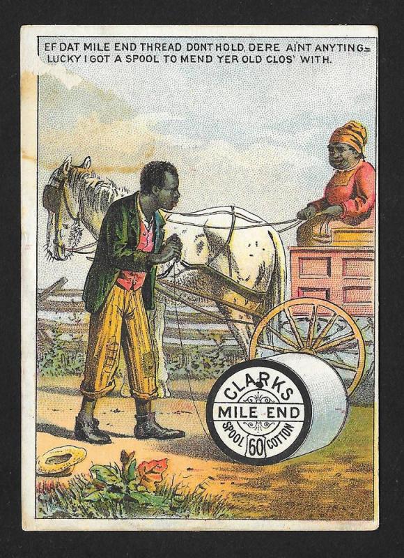 VICTORIAN TRADE CARD Clark's Mile-end Thread Blacks