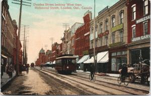 Dundas Street London Ontario ON Trolley Bicycles UNUSED Postcard D90