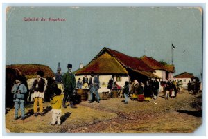 1921 Scene at the Market Houses Greetings from Romania Antique Postcard