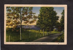 VT Greetings From Springfield Vermont Postcard Farm Farming Scene Cows