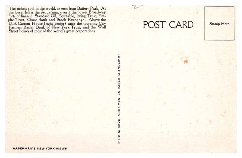 Postcard BANK SCENE New York City New York NY AT7779