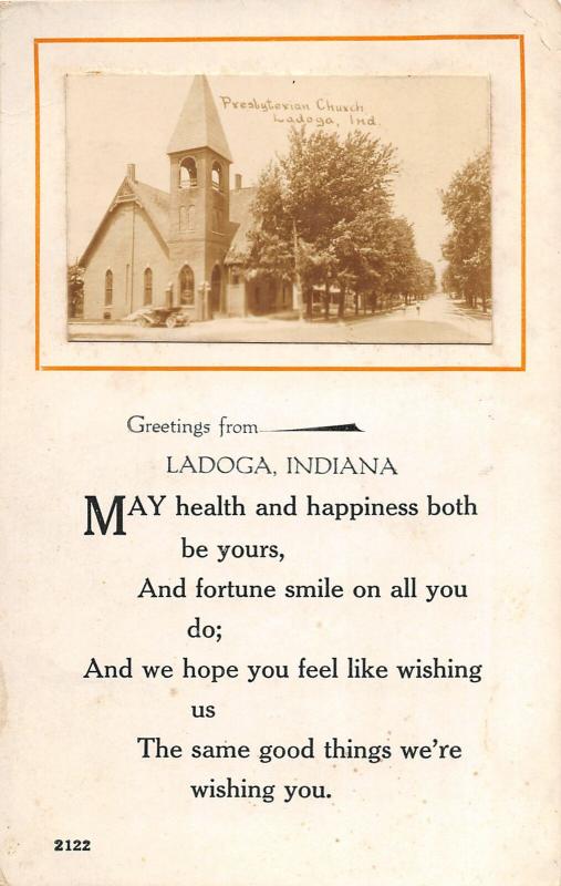 F35/ Ladoga Iowa RPPC Postcard 1915 Presbyterian Church