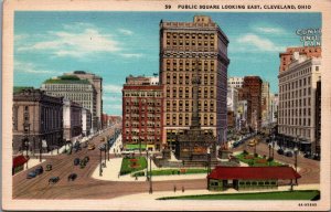 USA Public Square Looking East Cleveland Ohio Linen Postcard C026