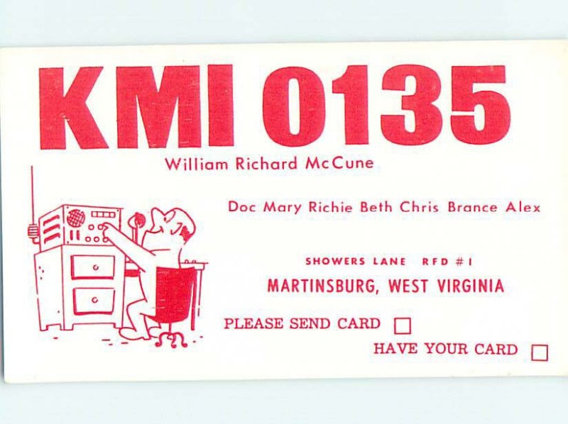 Pre-1980 RADIO CARD - CB HAM OR QSL Martinsburg - Near Hagerstown WV AH0699