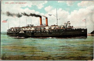 Sidewheel Steamer City of Detroit Vintage Postcard D14