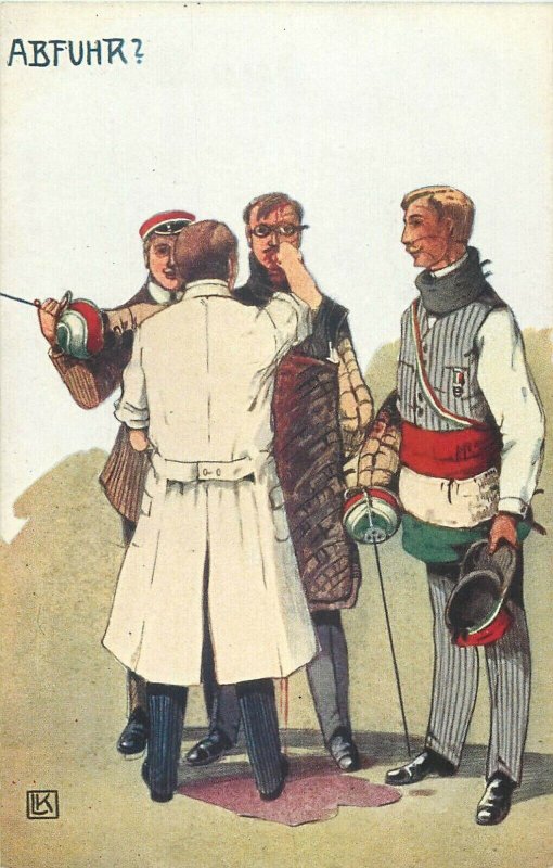 Studentika Mensur Heidelberg fencing school students caricatures L. Kainwald