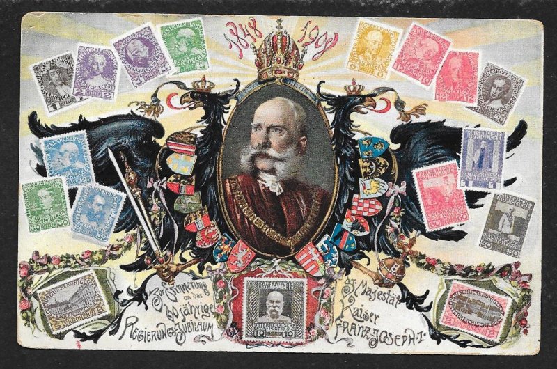 AUSTRIA Stamps on Postcard Kaiser Franz Joseph Unused c1908