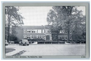 c1950 Lincoln High School Campus Building Classic Car Plymouth Indiana Postcard