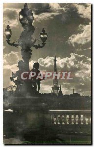 Old Postcard Paris Seine at dusk