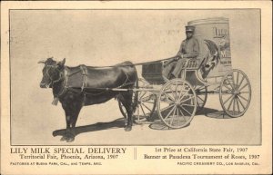 Black Americana Ox LILY MILK DELIVERY WAGON Phoenix AZ Fair 1907 Postcard