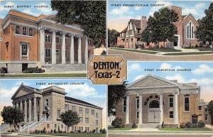 Texas Tx Postcard Linen DENTON 4View First Baptist Church Methodist Christian