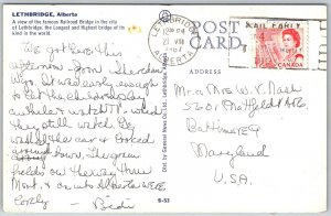 Lethbridge Alberta Canada 1967 Postcard Railroad Bridge