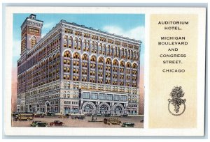 Auditorium Hotel Michigan Boulevard Congress Street Chicago Illinois IL Postcard