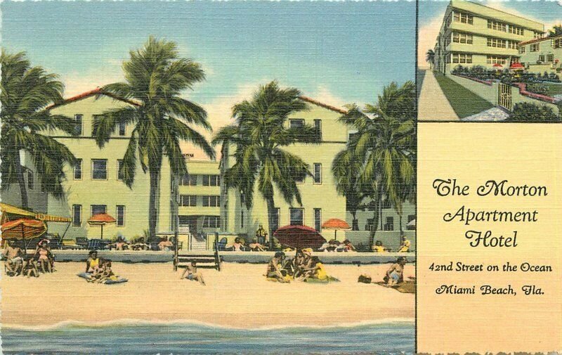 Miami Beach Florida 1940s Morrow Apartment Hotel Teich linen Postcard 21-7885