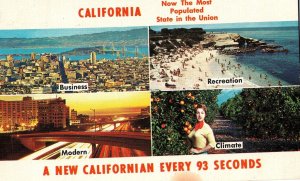 VINTAGE POSTCARD CALIFORNIA THE MOST POPULATED STATE MULTIVIEWS MAILED 1966