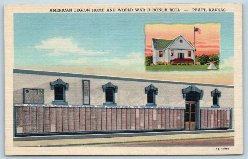 Postcard KS Pratt American Legion Home & World War II Honor Roll c1940s T15