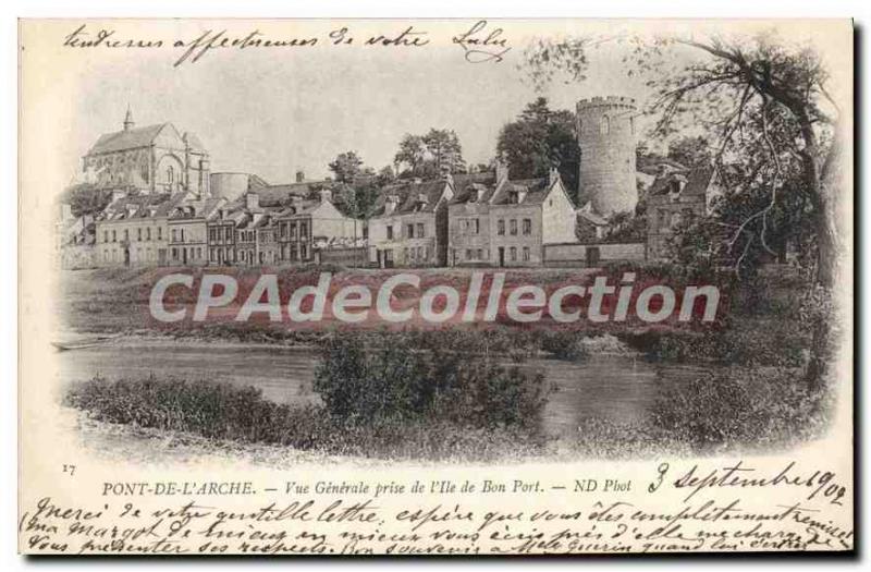 Old Postcard Pont De L'Arche Vue Generale De I'Ile Jack De Bon Port