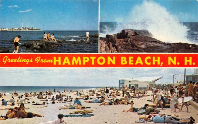 HAMPTON BEACH NEW HAMPSHIRE GREETINGS FROM-MULTI VIEW POSTCARD 1967 PSMK