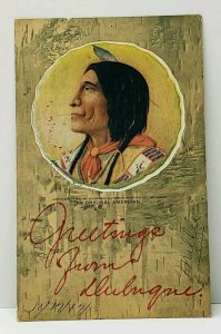 Woodward AN ORIGINAL AMERICAN 1902 Indian Greetings From Dubuque Postcard J8