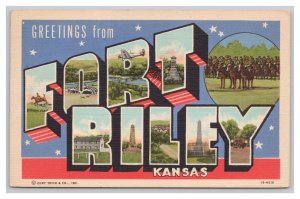 Postcard Greetings From FORT Riley Kansas Large Letter c1944 Postmark