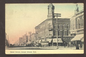 GRAND ISLAND NEBRASKA DOWNTOWN THIRD STREET SCENE VINTAGE POSTCARD 1908