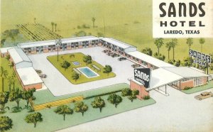 Postcard 1950s Texas Laredo Sands Motel swimming pool Birdseye 23-11332