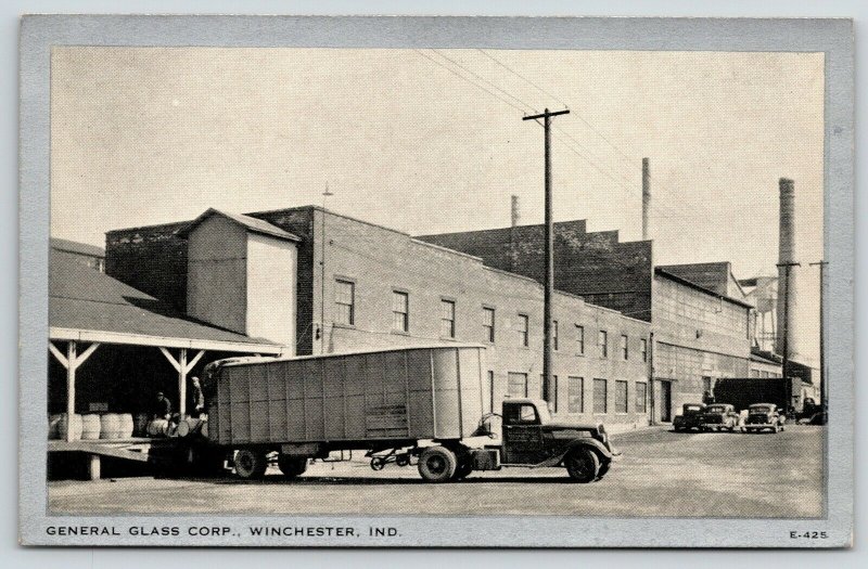 Winchester Indiana~General Glass Factory~Semi Truck at Loading Dock~c1940 B&W